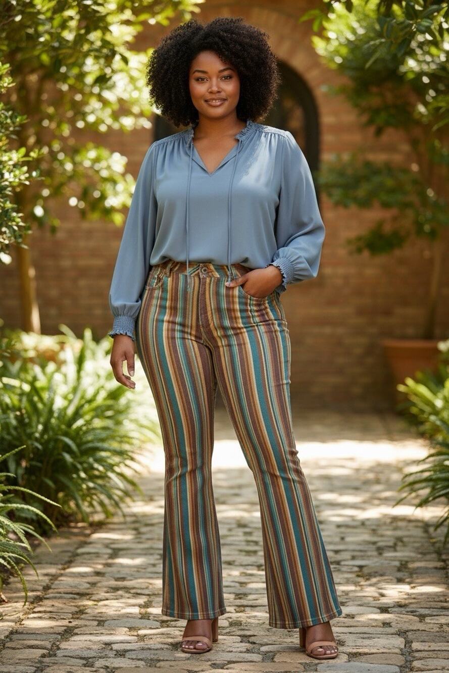 NWT Judy Blue Stripe Midrise Flare Leg Retro Jeans Pants Size 14W JB88669